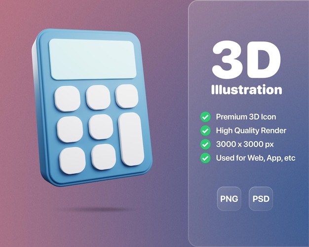 PSD voeg functionaliteit toe aan uw ontwerpen met dit gestroomlijnde en veelzijdige 3d-pictogram van een rekenmachine