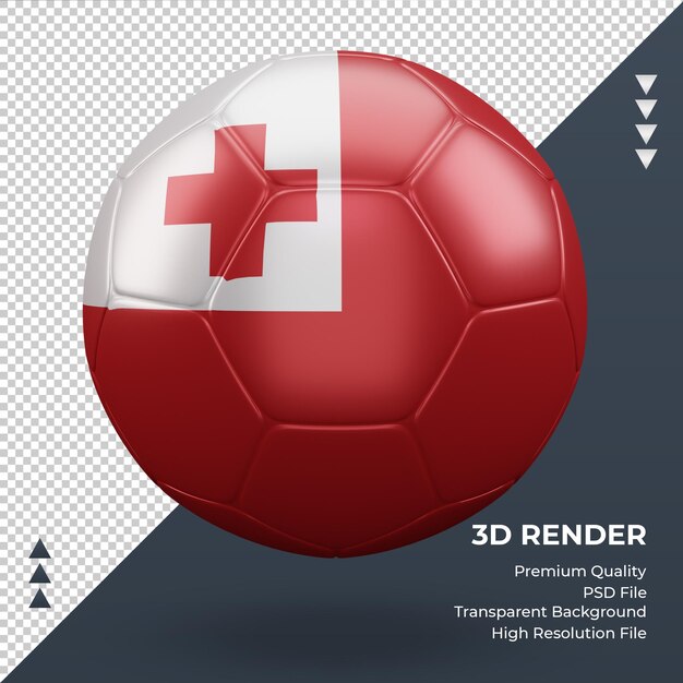 Voetbal bal tonga vlag realistische 3d-rendering vooraanzicht