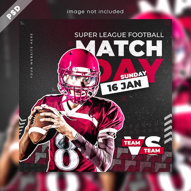 Voetbal en voetbal match day flyer en sport social media post sjabloon ontwerp