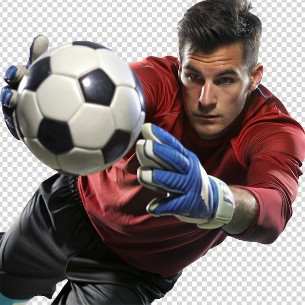 Voetbal keeper die save png maakt geïsoleerd op transparante achtergrond