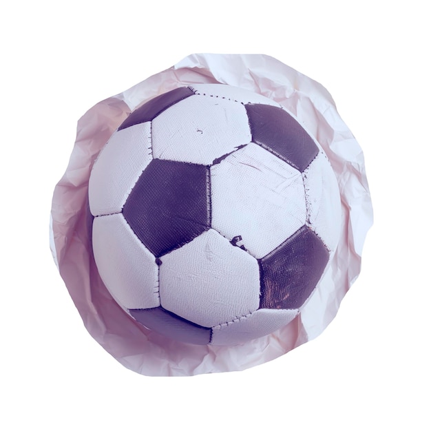 Voetbal op gerimpeld papier uitgeknipt beeld