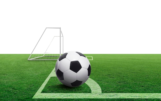 voetbal op hoek schop lijn van de bal en een voetbalveld transparante achtergrond