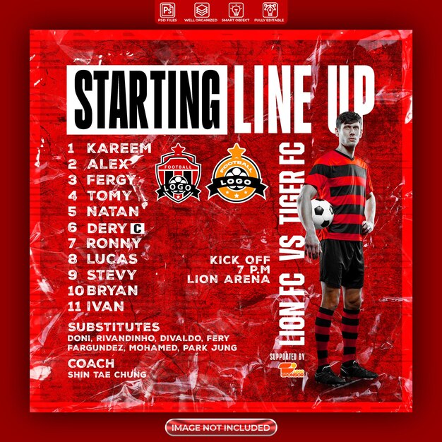 Voetbal start line-up social media post sjabloon