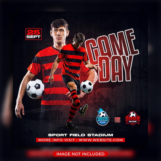 Voetbal Voetbalwedstrijddag Flyer en sjabloon voor spandoek voor sociale media