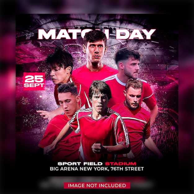 Voetbal voetbalwedstrijddag flyer en sjabloon voor spandoek voor sociale media