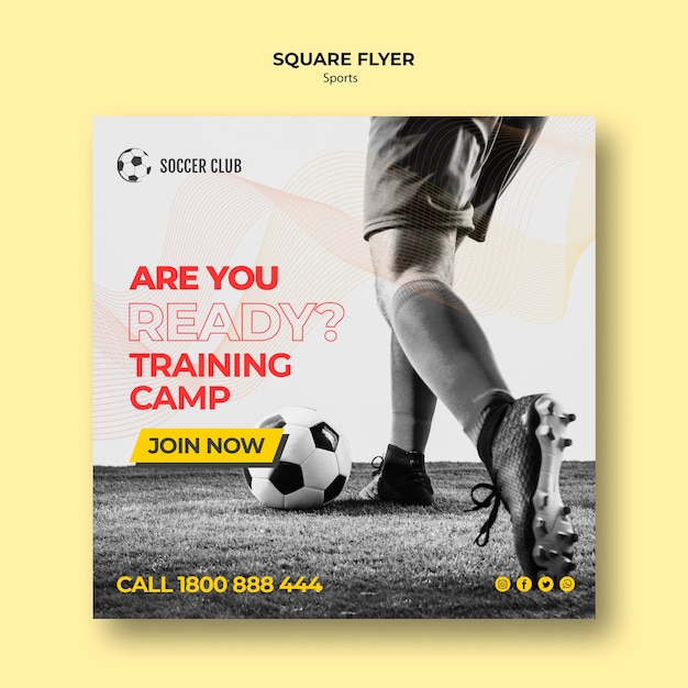 PSD voetbalclub trainingskamp vierkante flyer