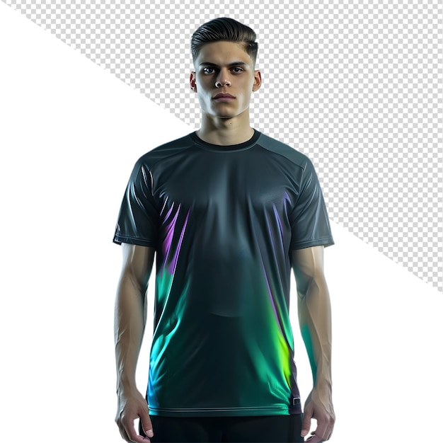 PSD voetbalspeler kleding donker holografisch shirt voetballer mode holografisch t-shirt stijl