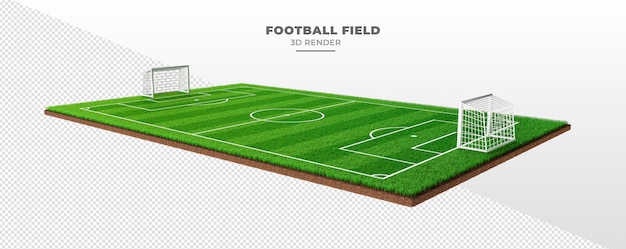PSD voetbalveld met gras en doel in 3d render