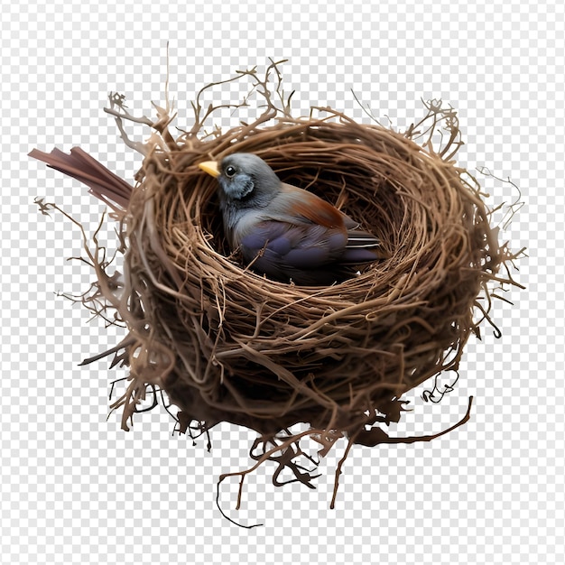 PSD vogel in het nest geïsoleerd op transparante achtergrond generatieve ai