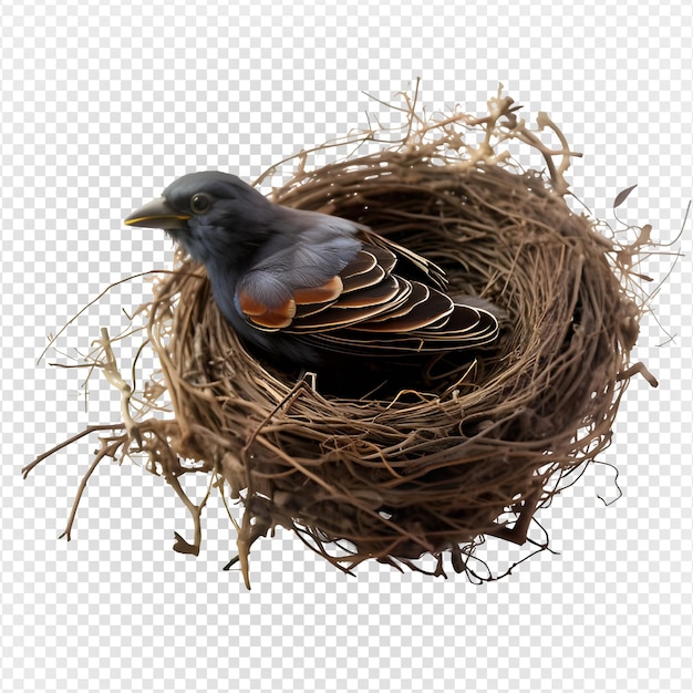 PSD vogel in het nest geïsoleerd op transparante achtergrond generatieve ai