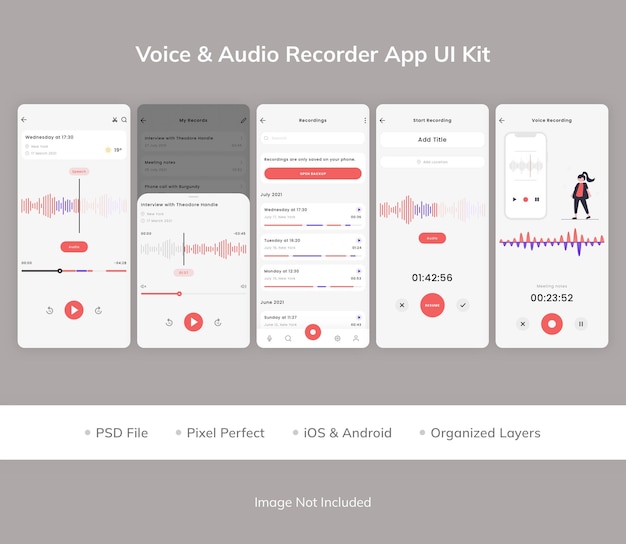 PSD 보이스 앰프 오디오 레코더 앱 ui 키트