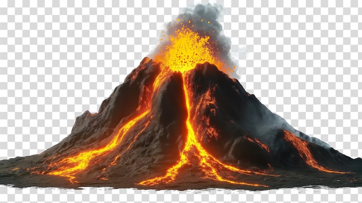 PSD 火山爆發和岩在透明背景上隔離
