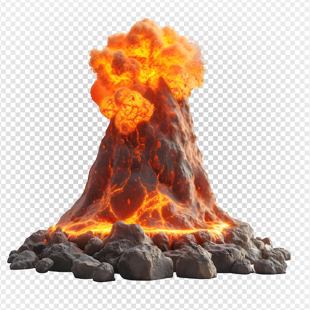 PSD volcano erupting isolated on transparent background volcanic disaster png generative ai