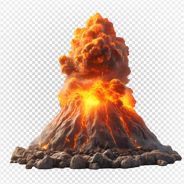 PSD volcano erupting isolated on transparent background volcanic disaster png generative ai