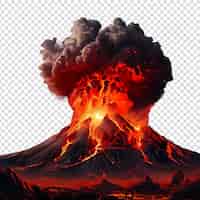 PSD volcano eruption with lava isolated on transparent background