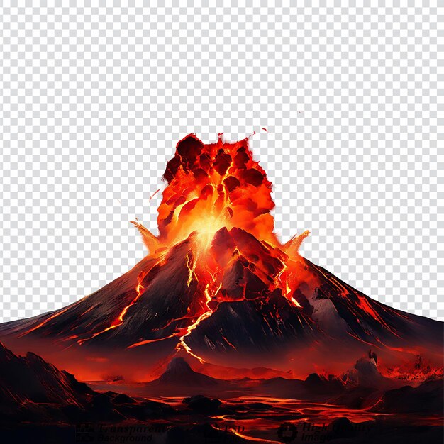 PSD volcano eruption with lava isolated on transparent background