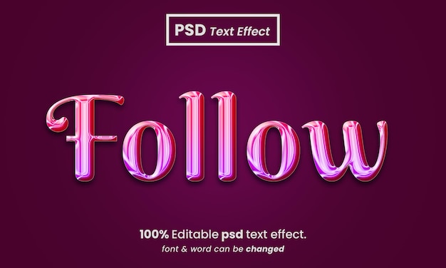 Volg 3d-bewerkbaar premium psd-teksteffect