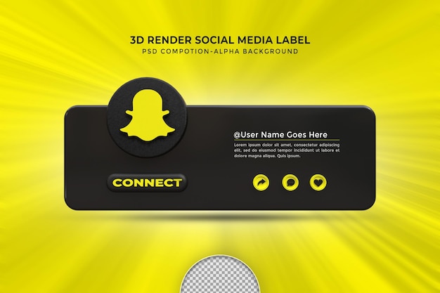 Volg mij op snapchat sociale media onderste derde 3d ontwerp render pictogram badge met frame