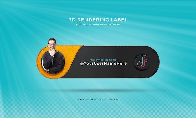 Volg mij op tiktok sociale media onderste derde 3d ontwerp render pictogram badge met frame