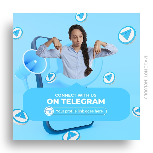 Volg ons op telegram social media banner met gebruikersnaam box