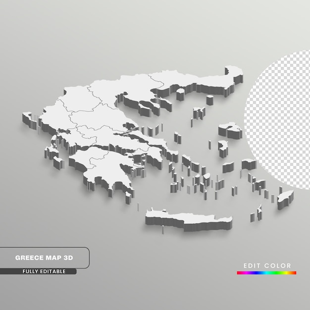 Volledig bewerkbare 3d isometrische witte griekenland kaart met staten of provincie in witte geïsoleerde achtergrond.