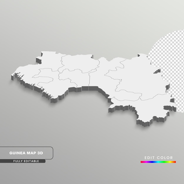 Volledig bewerkbare 3d isometrische witte kaart van guinee met staten of provincie op witte geïsoleerde achtergrond.