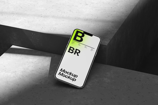 Volledig bewerkbare kleur smartphone mockup met natuurlijke schaduw scène.