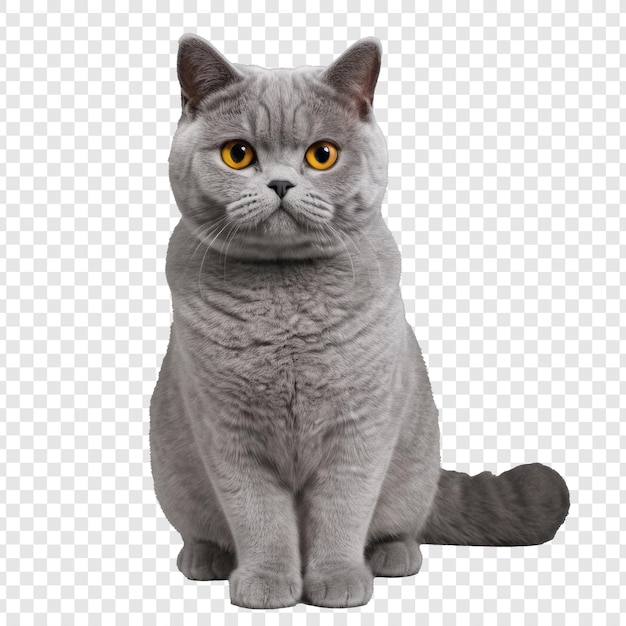 Volledig lichaam van grijze britse kortharige kat geïsoleerd op doorzichtige achtergrond
