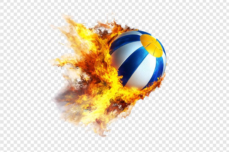 PSD volleyball in fire effect isolated on a transparent background