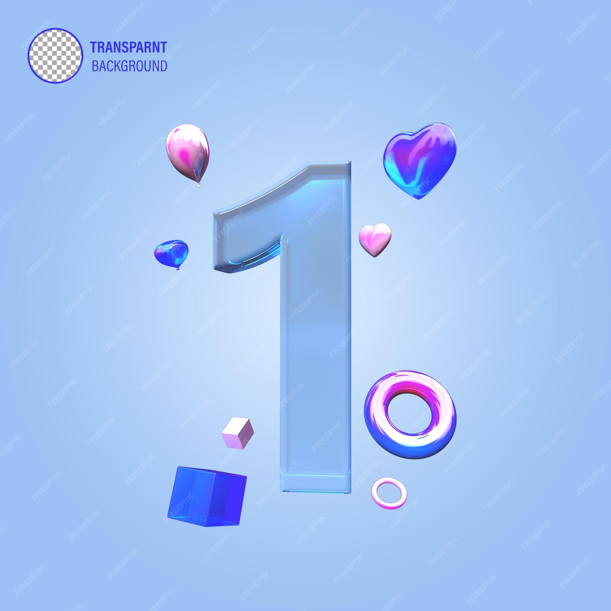 Premium PSD | Volumetric glossy blue number 1 isolated graphic shapes
