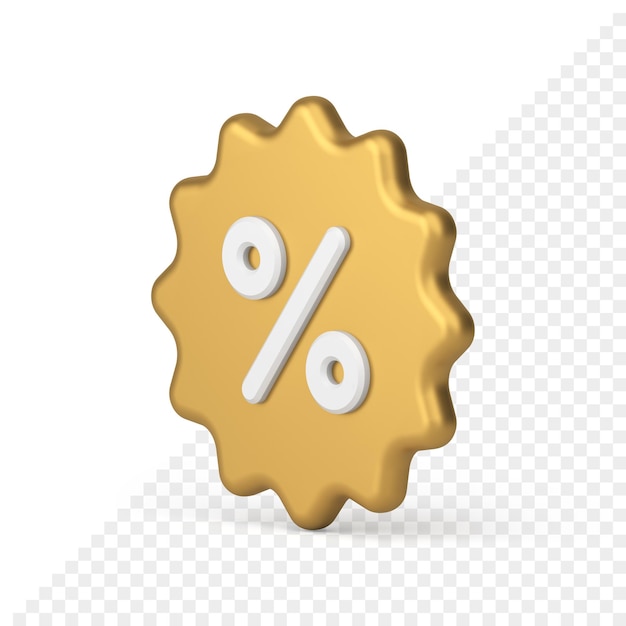 Volumetrische 3d-sticker met percentages golden stellate prijskaartje uitverkoop met kortingen