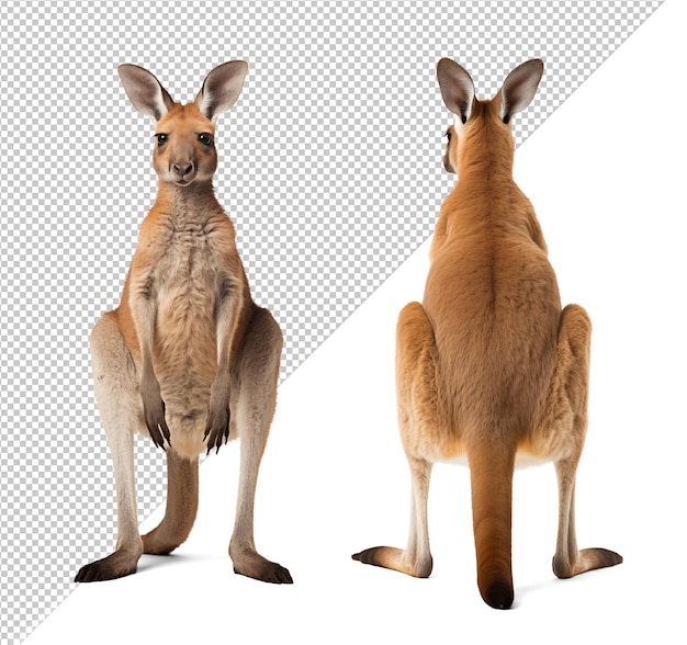 PSD voor- en achterbeeld van een kangoeroe op een geïsoleerde achtergrond