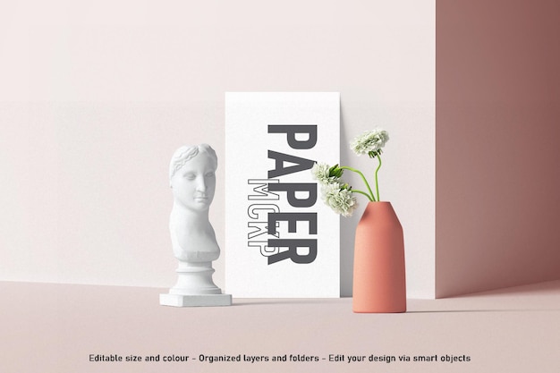 PSD vooraanzicht bewerkbare blanco papier mockup scene