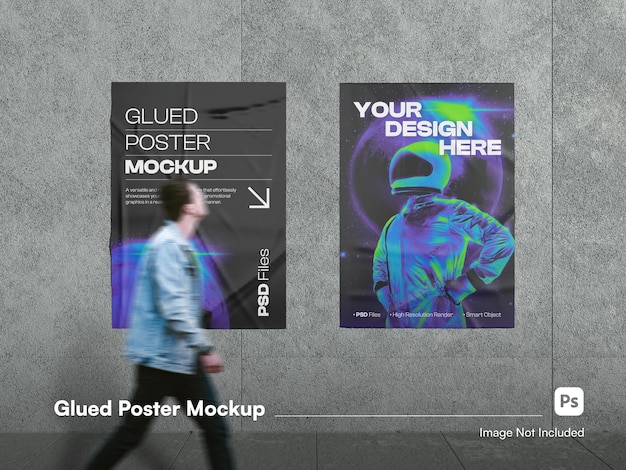 Vooraanzicht buiten gelijmde poster 3D geïsoleerde mockup
