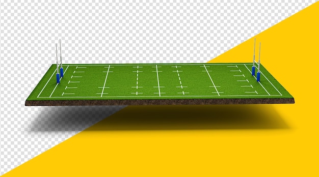 PSD vooraanzicht rugbystadion of amerikaans voetbalveld dwarsdoorsnede van de grond met groen grasveld