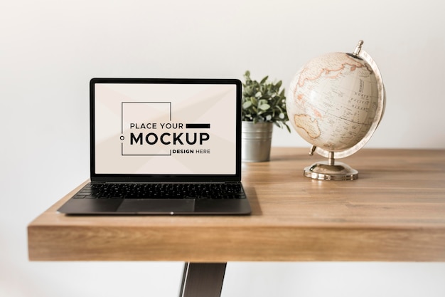 Vooraanzicht van het mock-up van het bureauconcept
