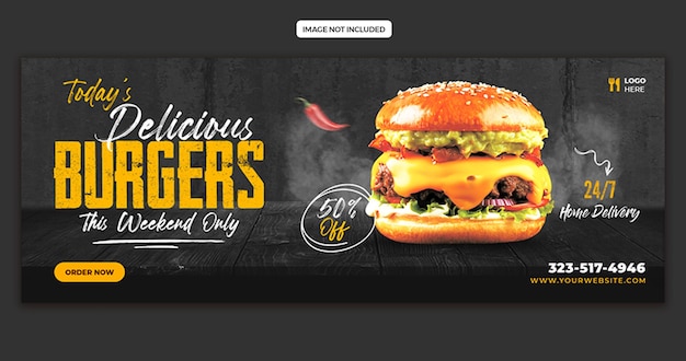 Voorbeeld van de social media-omslag van het menu van het eten en het restaurant