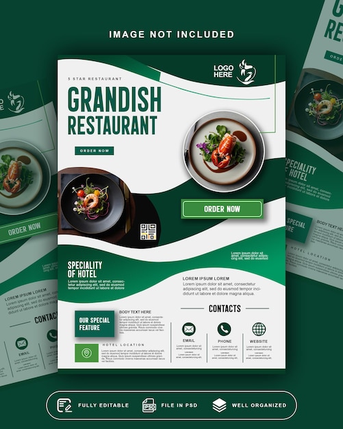 Voorbeeld van een flyer voor het menu van een restaurant
