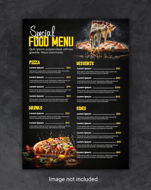 Voorbeeld van een flyer voor het menu van een speciaal restaurant