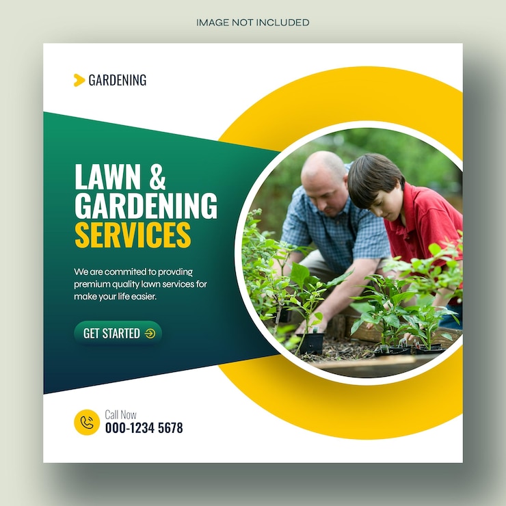 PSD voorbeeld van een post op sociale media en een webbanner voor een tuin- of tuinbouwdienst