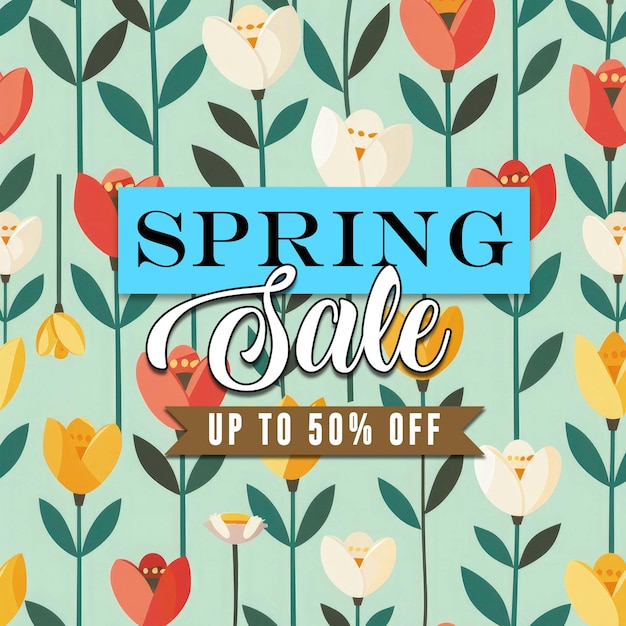 PSD voorjaar verkoop banner ontwerp sjabloon met lente bloemen patroon