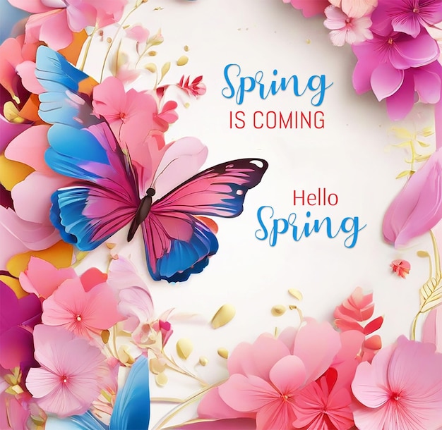 PSD voorjaarsverkoop en feestpapier met mooie bloemen en vlinders