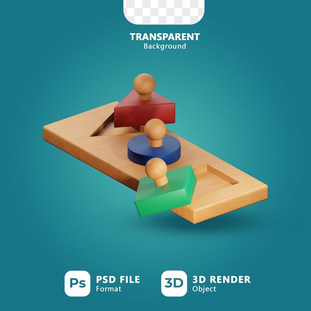 Vormpuzzel voor montessori-babyspeelgoed in geïsoleerde 3d-weergave met transparante achtergrond