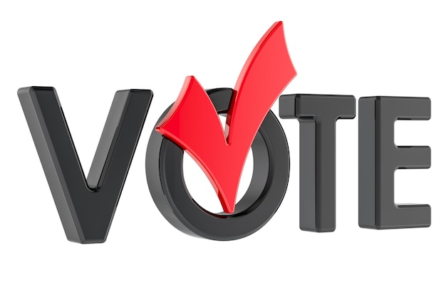 vote concept vote word with red check mark 3d rendering isolated on transparent background