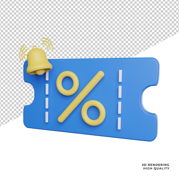 Percentuale di sconto del buono icona vista laterale 3d rendering illustrazione su sfondo trasparente