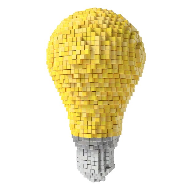 Voxel gloeilamp geïsoleerde transparante achtergrond 3D-rendering