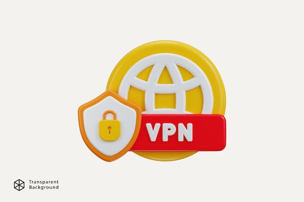 vpn icon 3d render with padlock globe and protect shield icon concept of private network icon