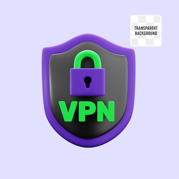 Vpn Shield 사이버 보안 인터넷 개인 정보 보호 3d 아이콘 일러스트레이션 렌더 디자인