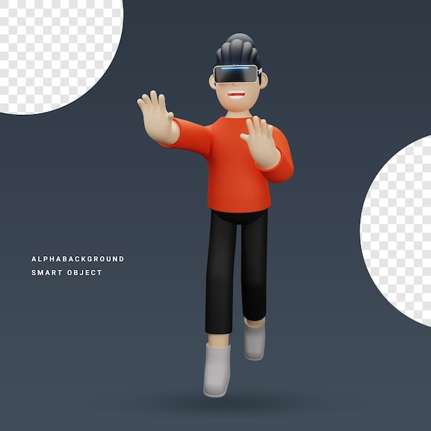 PSD vr gamer experiance 3d character illustration