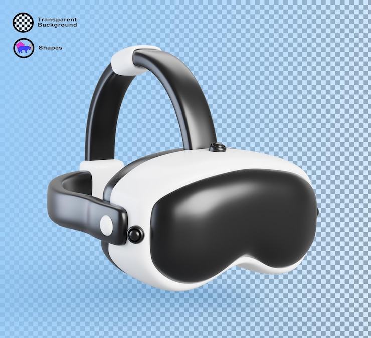 PSD vr okulary do gry w gry wideo, kreskówki 3d, ikonę renderowania, hełm wirtualnej rzeczywistości, wyświetlacz zamontowany na głowie, izolowany na niebieskim tle, okulary ar lub rozszerzona technologia cyfrowa